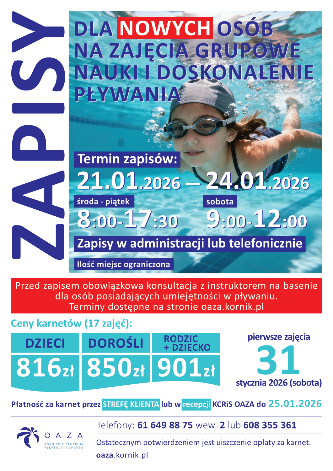 Nauka pływania - zapisy dla nowych osób